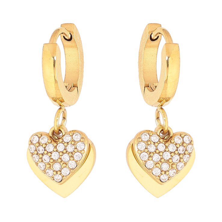 Сережки Нержавіюча сталь підвіски на колечках "Сердечки з кристалами" фото №16