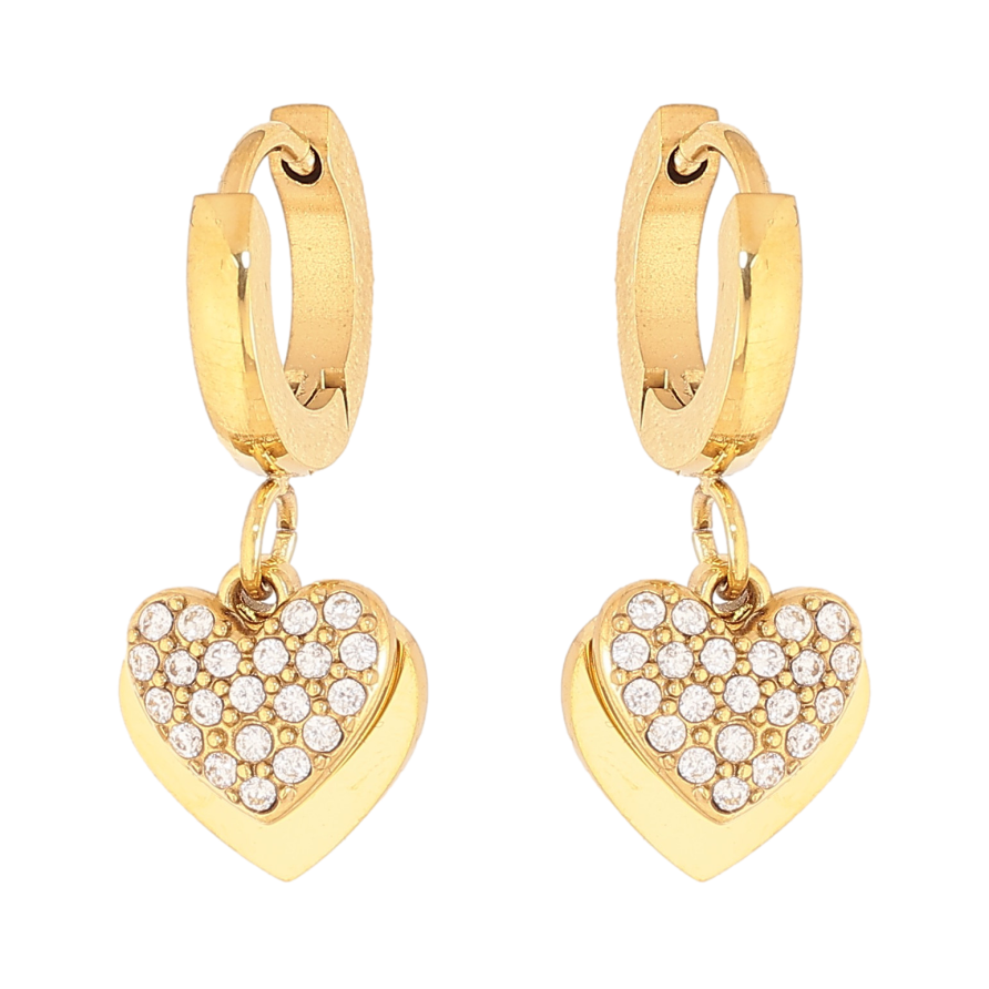 Сережки Нержавіюча сталь підвіски на колечках "Сердечки з кристалами" фото №1