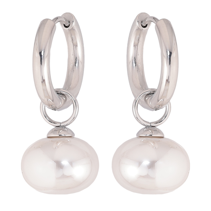 Серьги Нержавеющая сталь подвески на колечках "Жемчужины" 2 в 1, ø 14мм фото №12