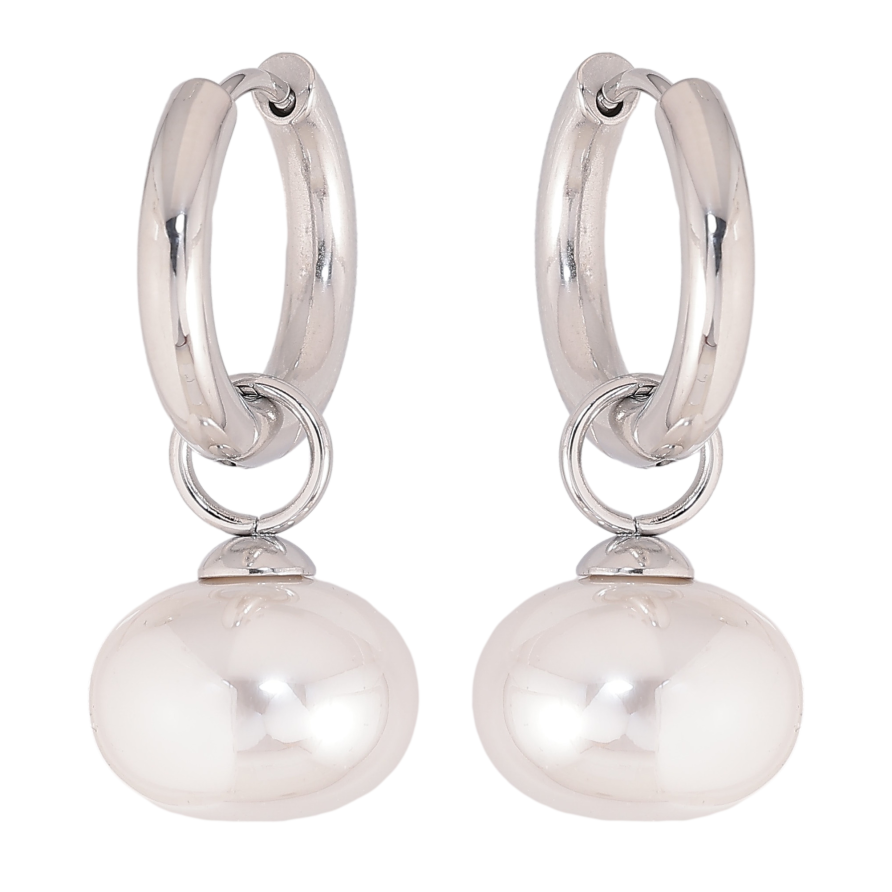 Серьги Нержавеющая сталь подвески на колечках "Жемчужины" 2 в 1, ø 14мм фото №1