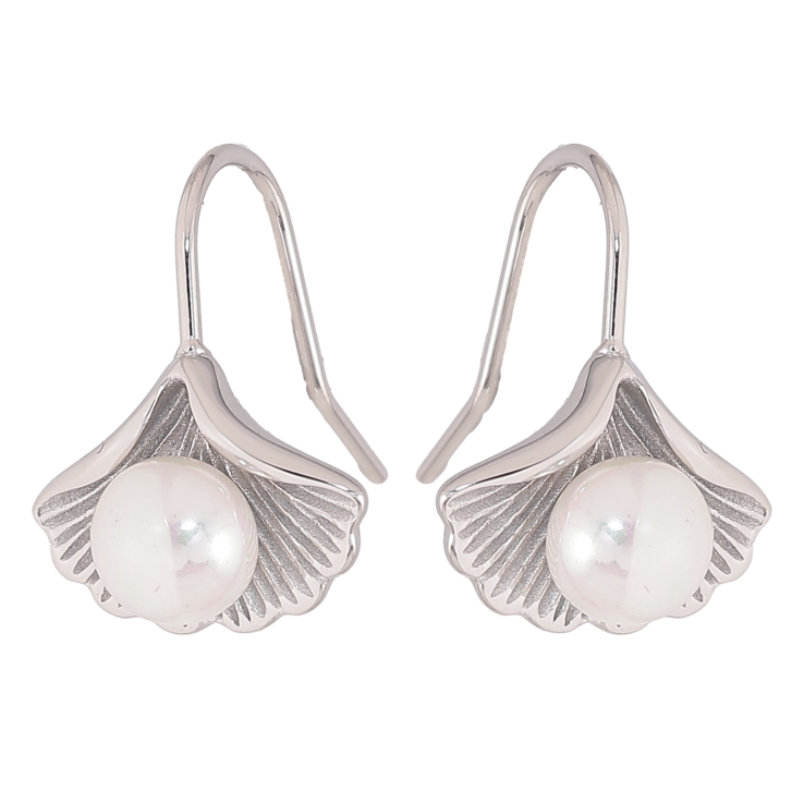 Серьги Нержавеющая сталь французский замок "Листики с жемчужинами" фото №10