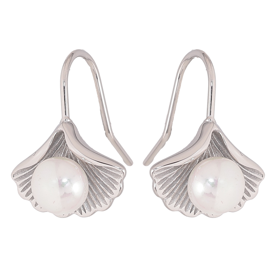 Серьги Нержавеющая сталь французский замок "Листики с жемчужинами" фото №1