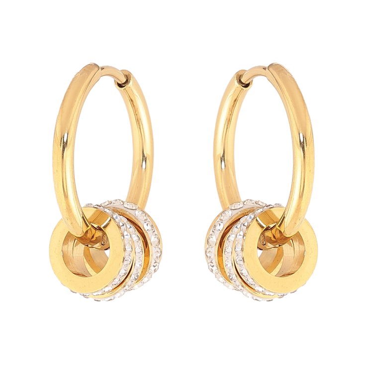 Сережки Нержавіюча сталь підвіски на колечках "Кільця з кристалами" 2 в 1 фото №18