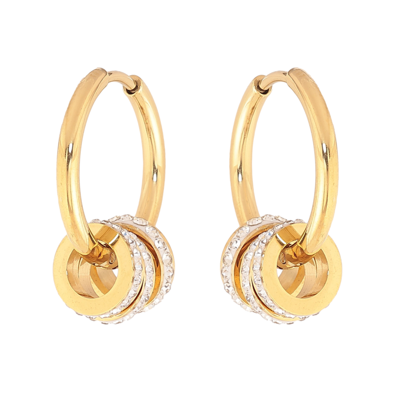 Серьги Нержавеющая сталь подвески на колечках "Колечки с кристаллами" 2 в 1 фото №1