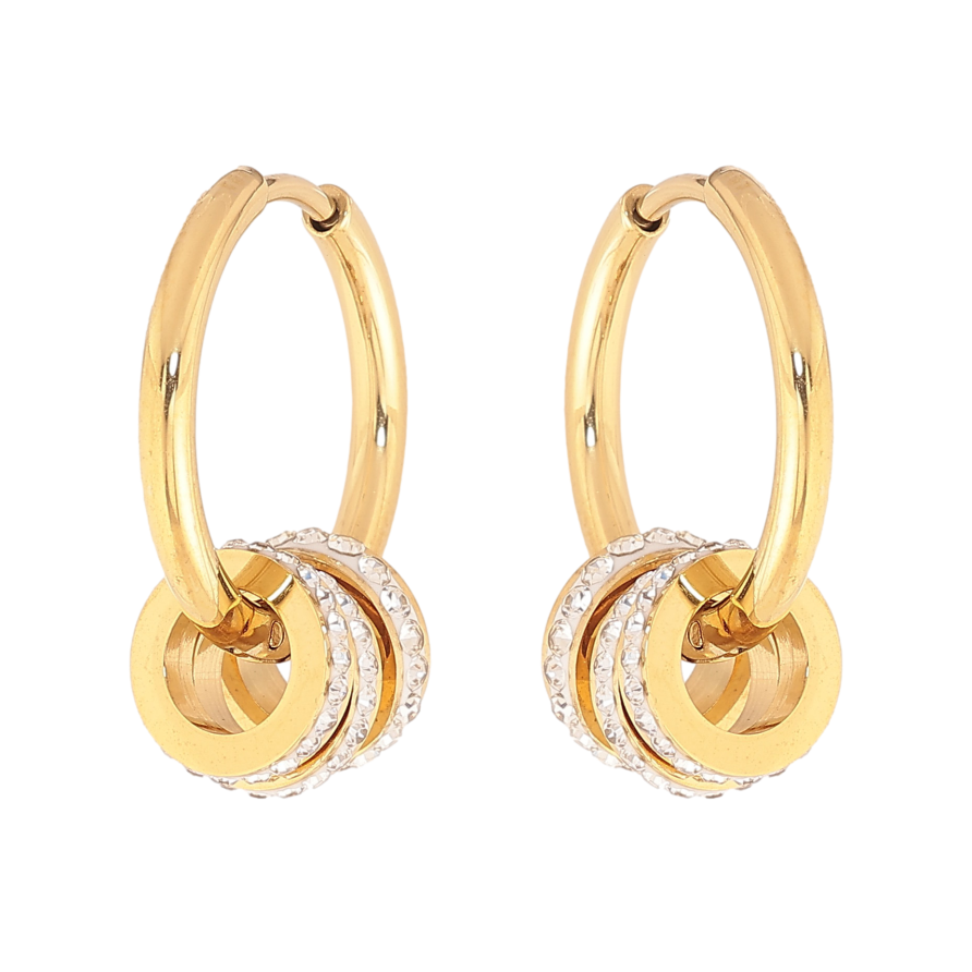 Серьги Нержавеющая сталь подвески на колечках "Колечки с кристаллами" 2 в 1 фото №1