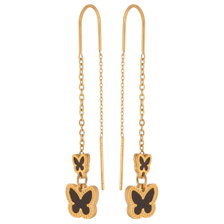 Сережки Нержавіюча сталь протяжки "Метелики з чорними вставками" фото №18