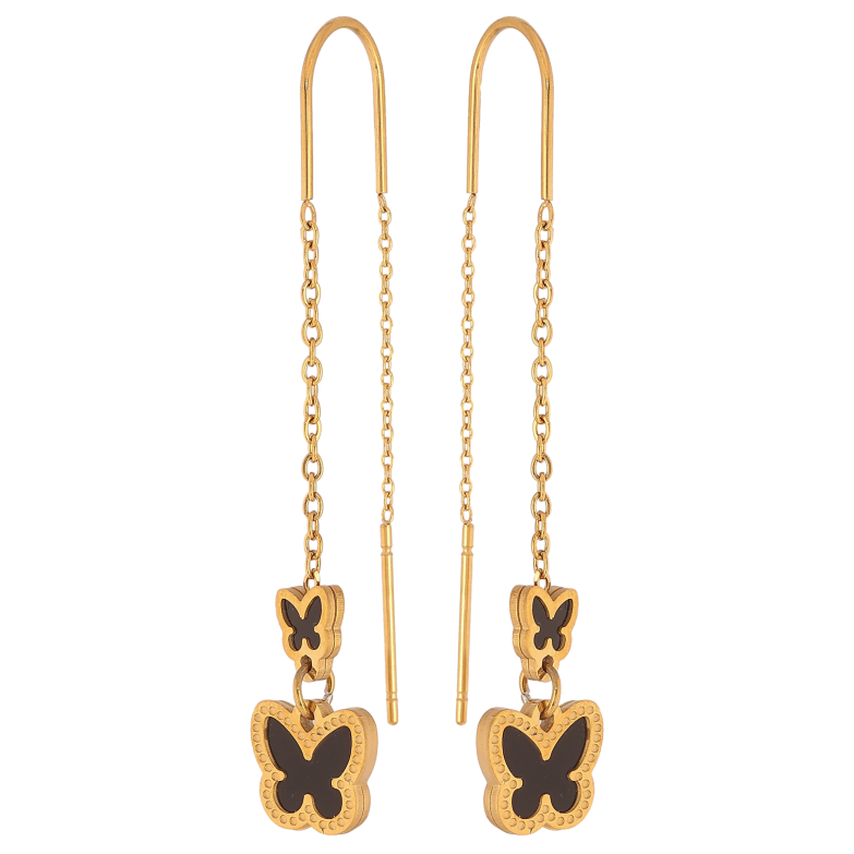 Сережки Нержавіюча сталь протяжки "Метелики з чорними вставками" фото №1