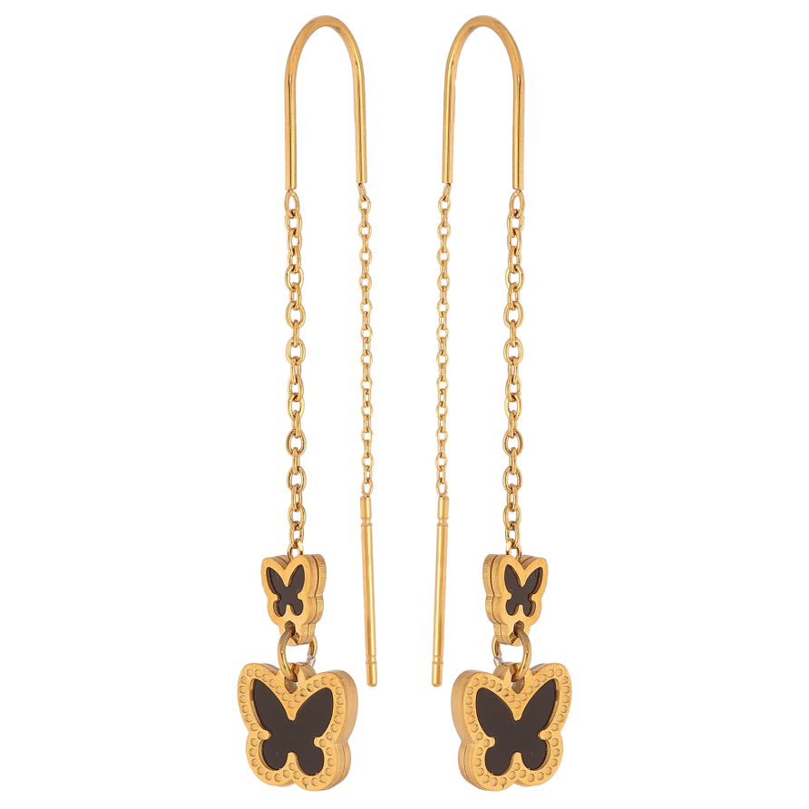 Сережки Нержавіюча сталь протяжки "Метелики з чорними вставками" фото №1