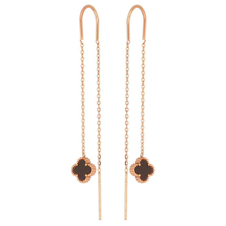 Сережки Нержавіюча сталь протяжки "Конюшина з чорною вставкою на ланцюжку" фото №8 Сережки Нержавіюча сталь протяжки "Конюшина з чорною вставкою на ланцюжку" фото №8