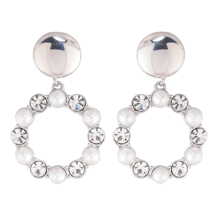 Сережки Нержавіюча сталь пусети "Круглі підвіски з перлинами та кристалами" фото №5