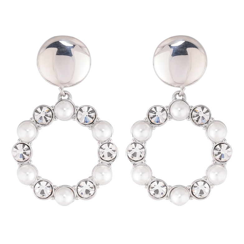 Серьги Нержавеющая сталь пусеты "Круглые подвески с жемчужинами и кристаллами" фото №1
