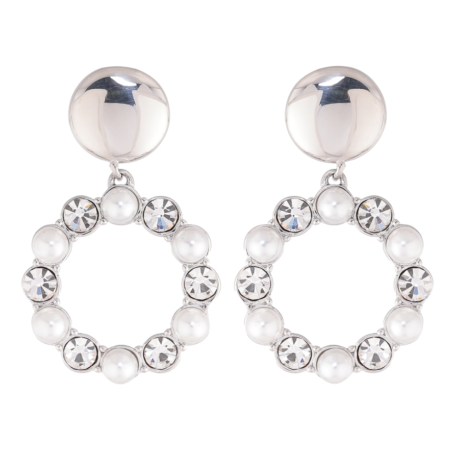 Серьги Нержавеющая сталь пусеты "Круглые подвески с жемчужинами и кристаллами" фото №1
