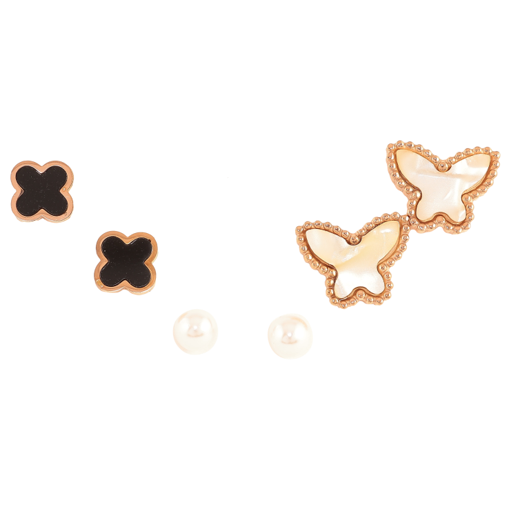 Набір Сережки Нержавіюча сталь пусети "Конюшина, перлини та метелики" ø 5мм, 7х7мм фото №15
