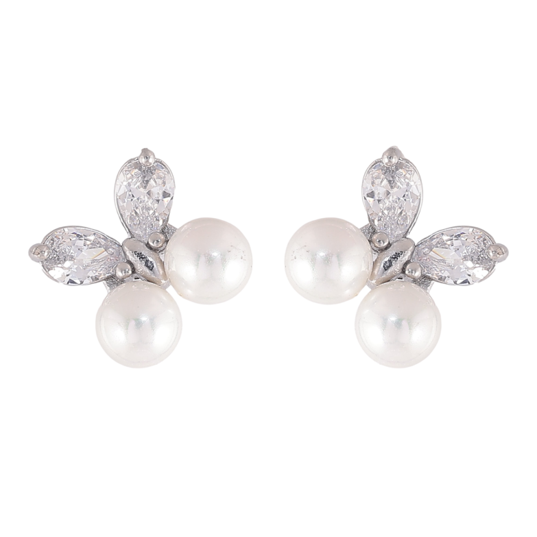 Серьги Нержавеющая сталь пусеты "Бабочки с кристаллами и жемчужинами" фото №1