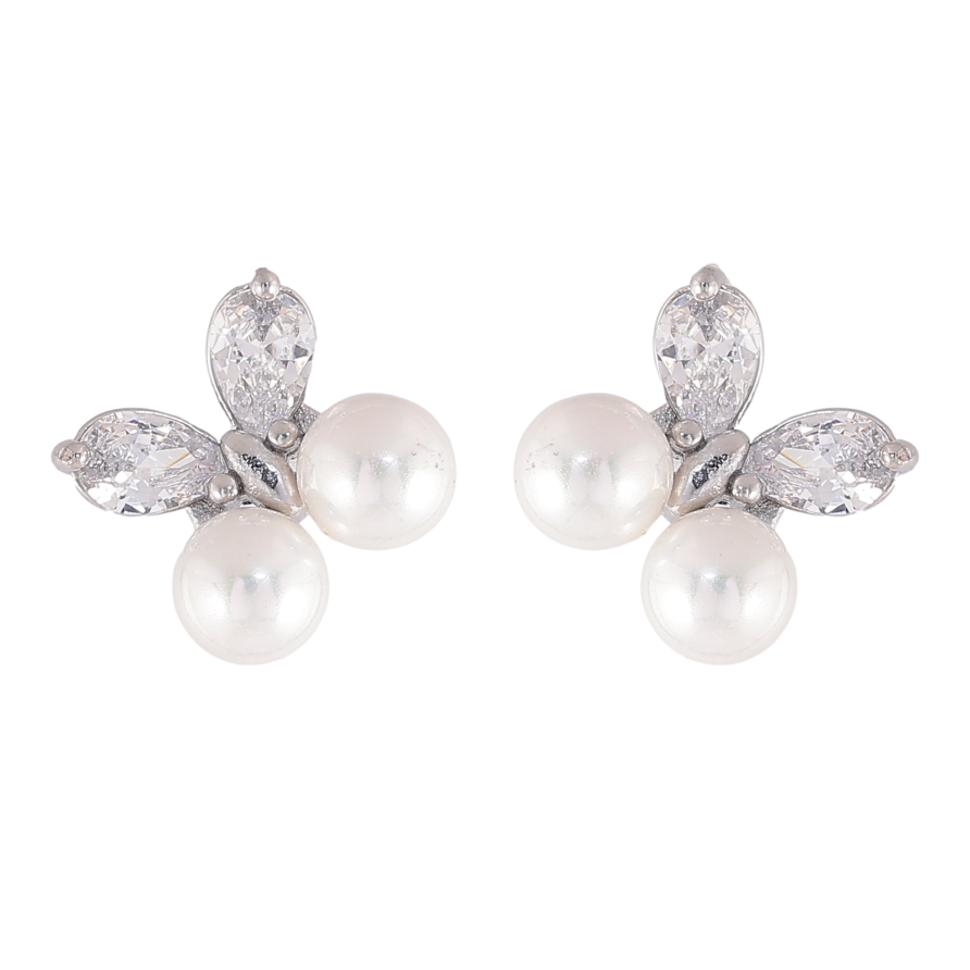 Серьги Нержавеющая сталь пусеты "Бабочки с кристаллами и жемчужинами" фото №1