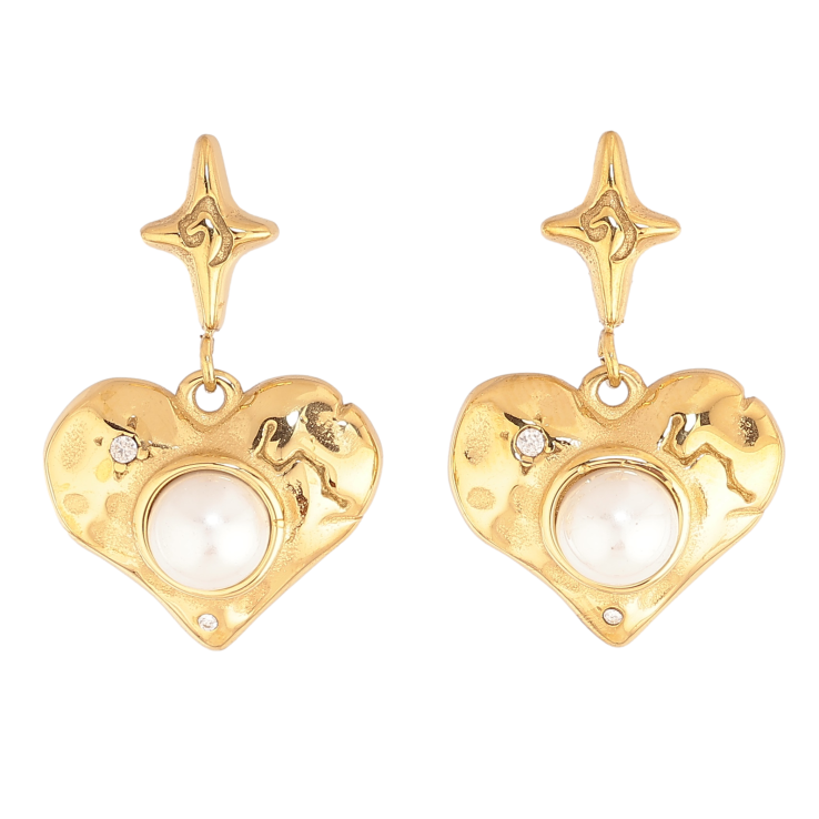 Сережки Нержавіюча сталь пусети "Підвіски серця з перлинами" фото №6