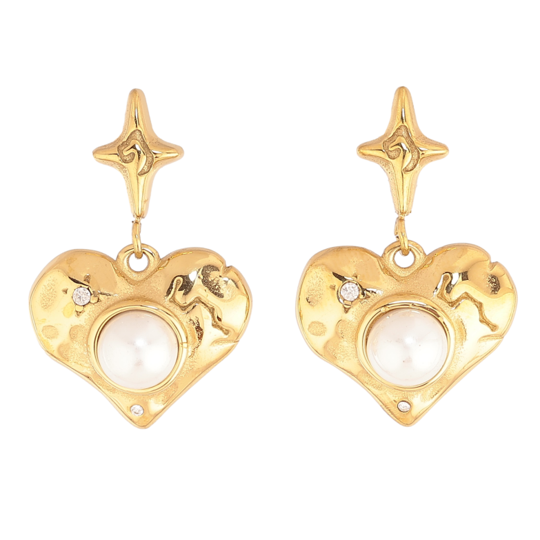 Серьги Нержавеющая сталь пусеты "Подвески сердечки с жемчужинами" фото №1 Серьги Нержавеющая сталь пусеты "Подвески сердечки с жемчужинами" фото №1