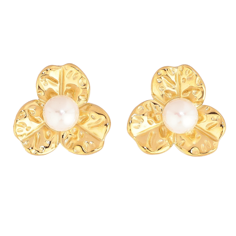 Сережки Нержавіюча сталь пусети "Квіточки з перлинами" фото №1