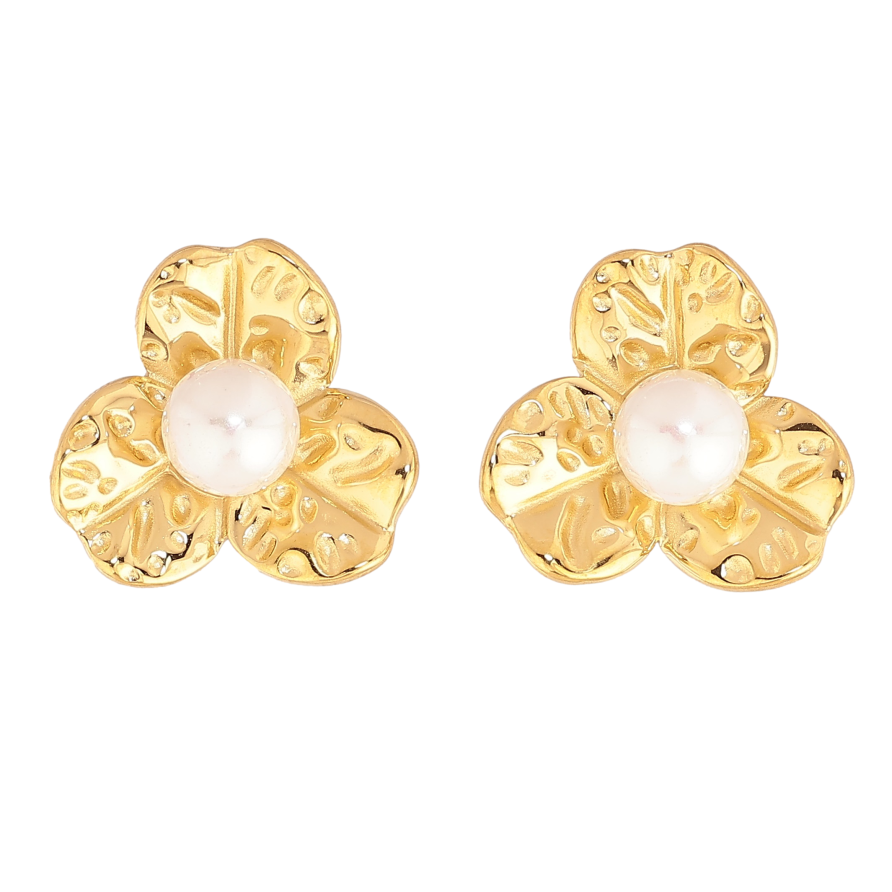 Сережки Нержавіюча сталь пусети "Квіточки з перлинами" фото №1