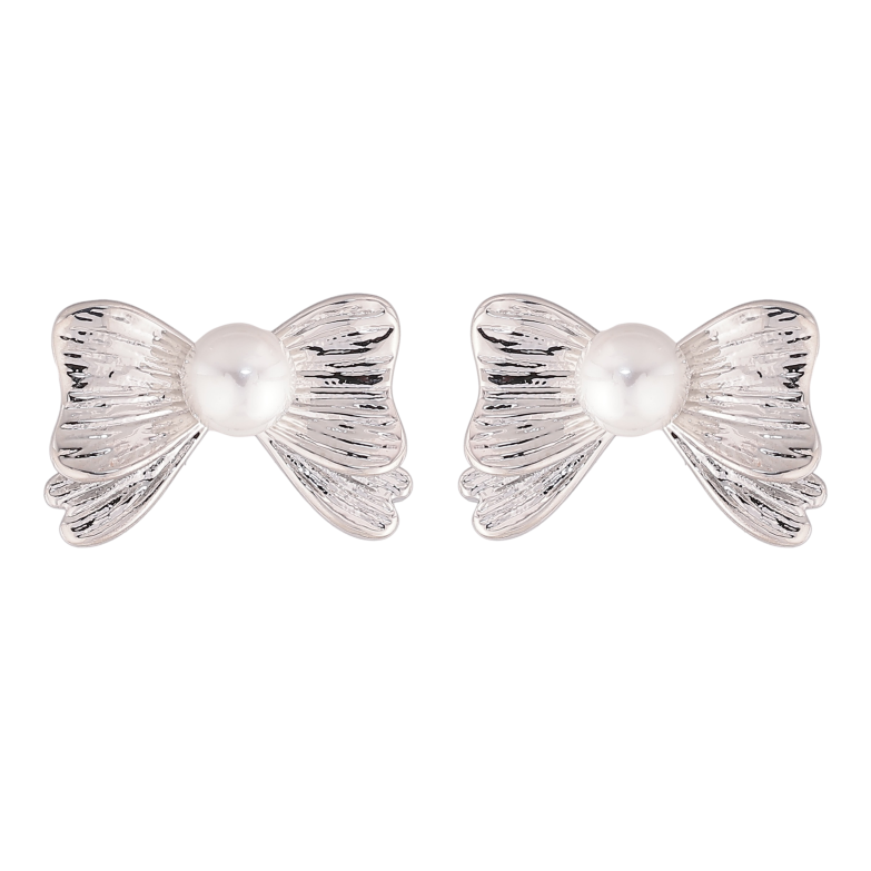 Сережки Нержавіюча сталь пусети "Банти з перлинами" фото №1