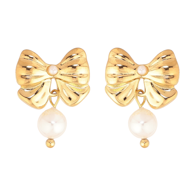 Сережки Нержавіюча сталь пусети "Банти з перлинами" фото №6 Сережки Нержавіюча сталь пусети "Банти з перлинами" фото №6