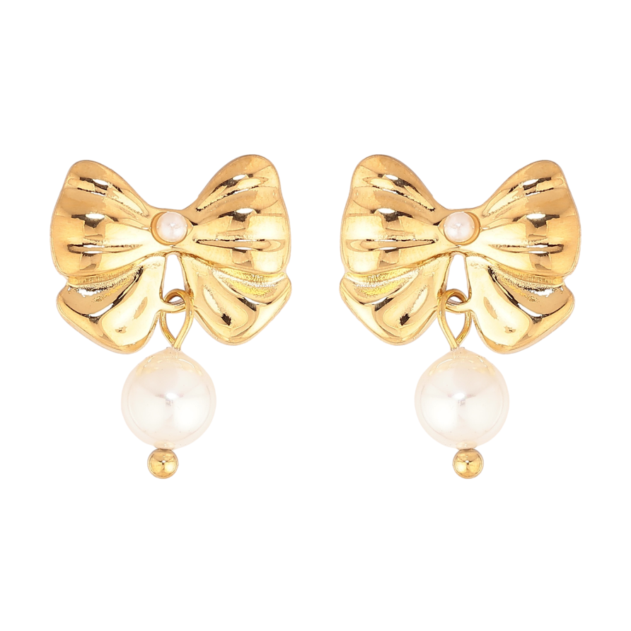 Сережки Нержавіюча сталь пусети "Банти з перлинами" фото №1