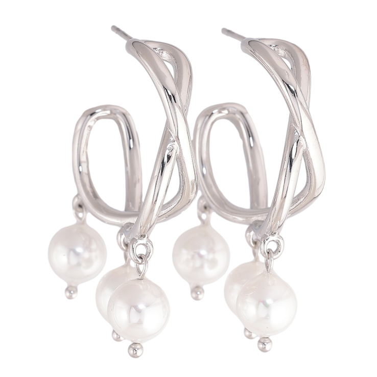 Сережки Нержавіюча сталь пусети "Кільця з перлинними підвісками" на один бік фото №24