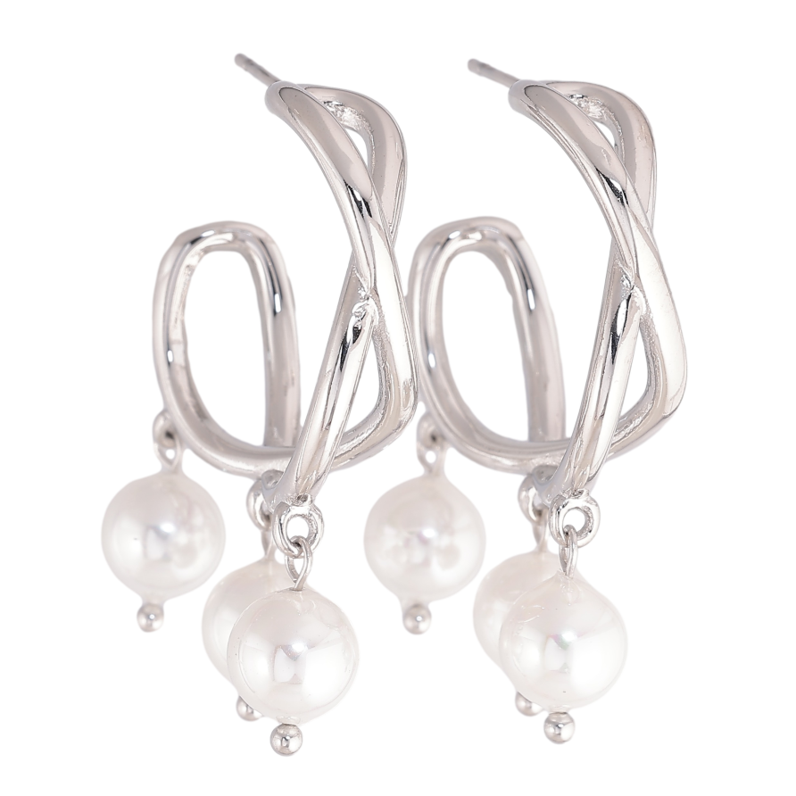 Сережки Нержавіюча сталь пусети "Кільця з перлинними підвісками" на один бік фото №1