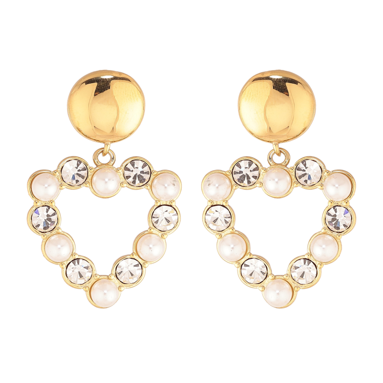 Сережки Нержавіюча сталь пусети "Підвіски серця з перлинами та кристалами" фото №1