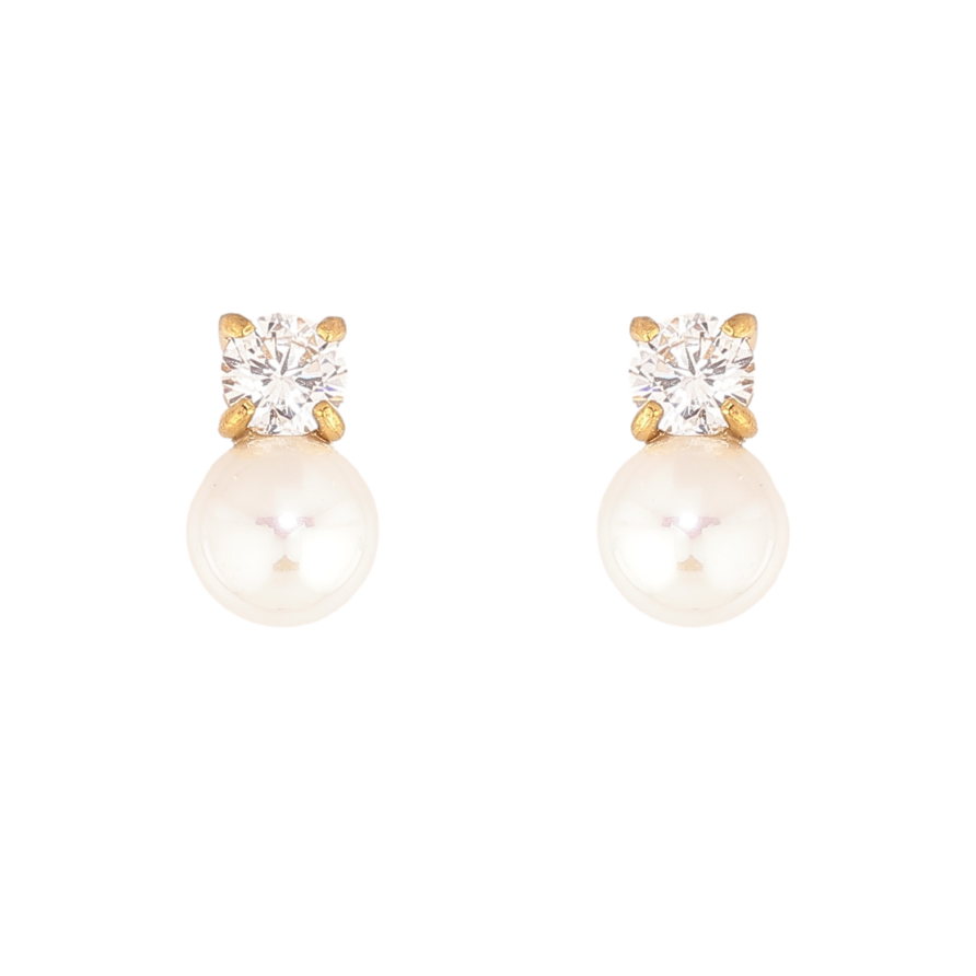 Сережки Нержавіюча сталь пусети "Кристали з перлинами" фото №1 Сережки Нержавіюча сталь пусети "Кристали з перлинами" фото №1