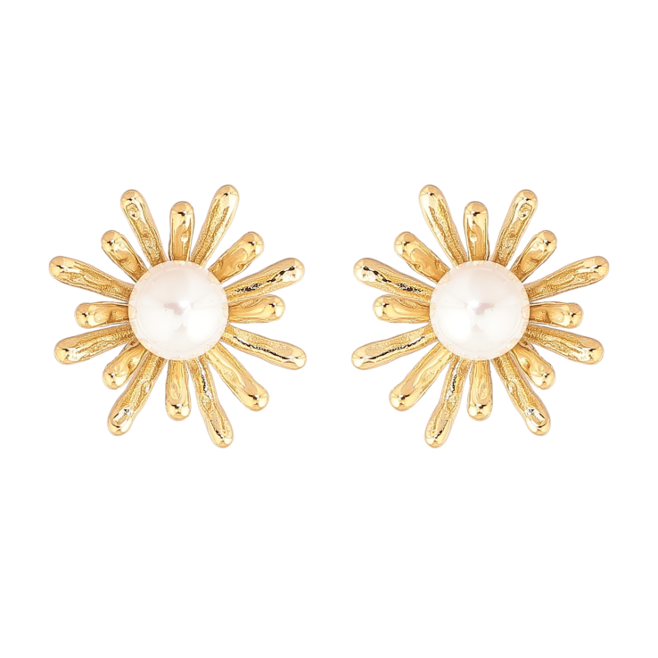 Сережки Нержавіюча сталь пусети "Квіточки з перлинами" фото №3