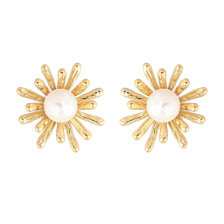 Сережки Нержавіюча сталь пусети "Квіточки з перлинами" фото №11