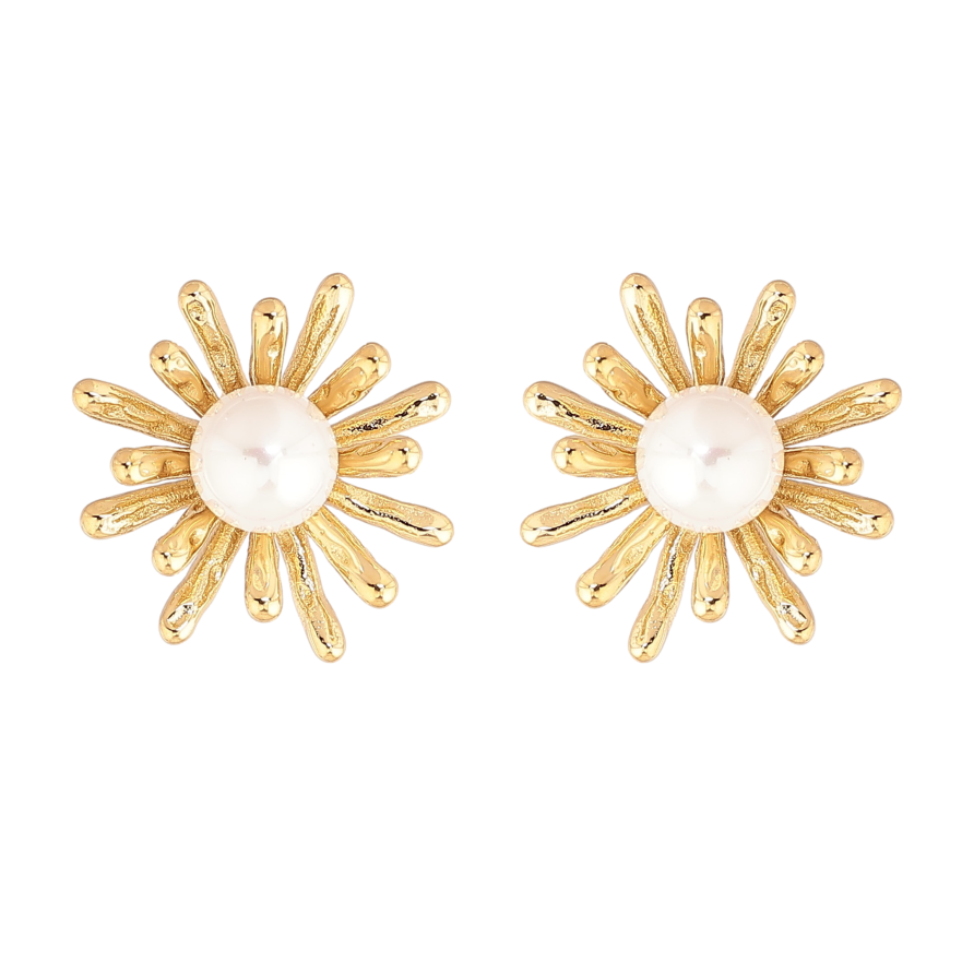 Сережки Нержавіюча сталь пусети "Квіточки з перлинами" фото №1