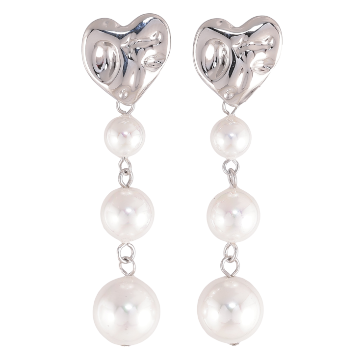 Сережки Нержавіюча сталь пусети "Сердечки з перлинними підвісками" фото №9