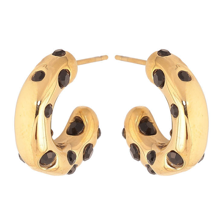 Сережки Нержавіюча сталь пусети "Дуги із вставками чорних кристалів" фото №1