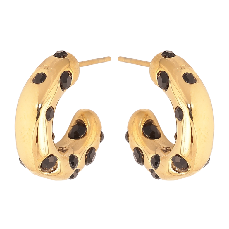 Серьги Нержавеющая сталь пусеты "Дуги с вставками черных кристаллов" фото №2 Серьги Нержавеющая сталь пусеты "Дуги с вставками черных кристаллов" фото №2