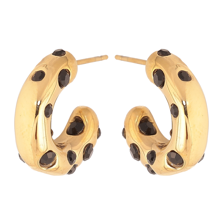 Серьги Нержавеющая сталь пусеты "Дуги с вставками черных кристаллов" фото №1 Серьги Нержавеющая сталь пусеты "Дуги с вставками черных кристаллов" фото №1