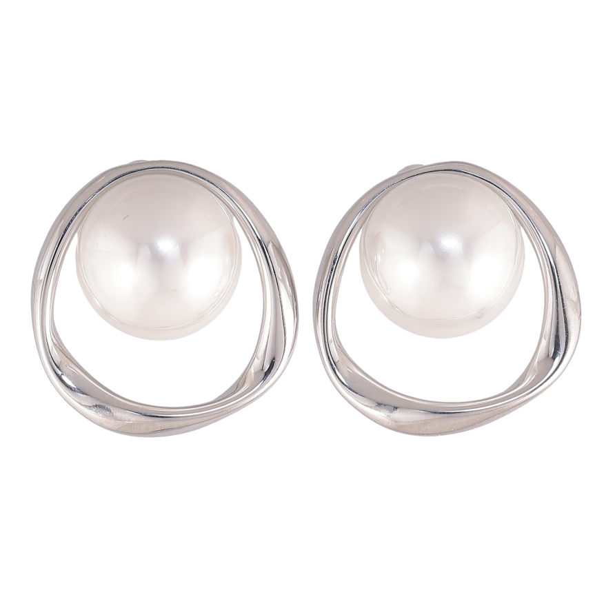 Серьги Нержавеющая сталь пусеты "Колечки с жемчужинами" фото №1
