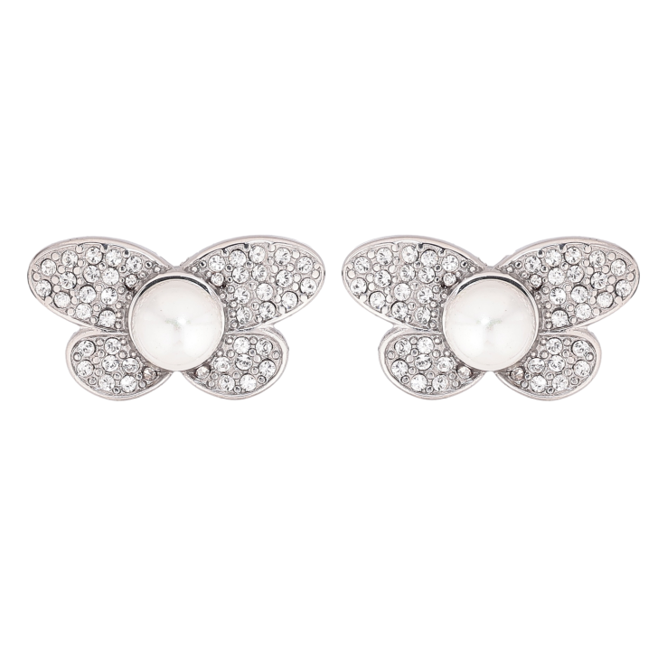 Серьги Нержавеющая сталь пусеты "Бабочки с жемчужинами" фото №5