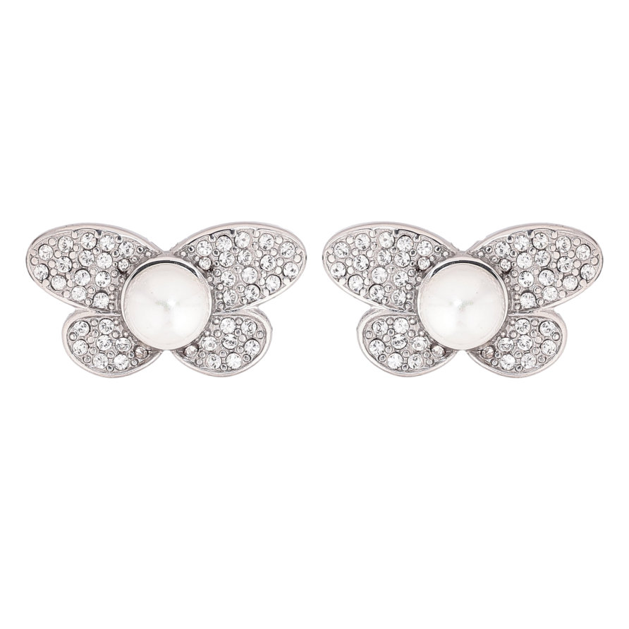 Серьги Нержавеющая сталь пусеты "Бабочки с жемчужинами" фото №1