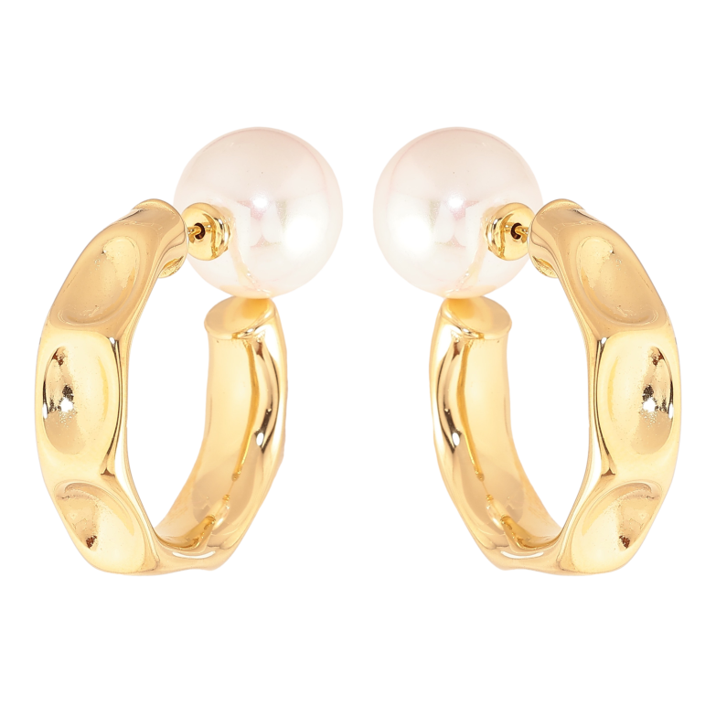 Сережки Нержавіюча сталь пусети-джекети "Дуги з перлинами" ø 14мм фото №8