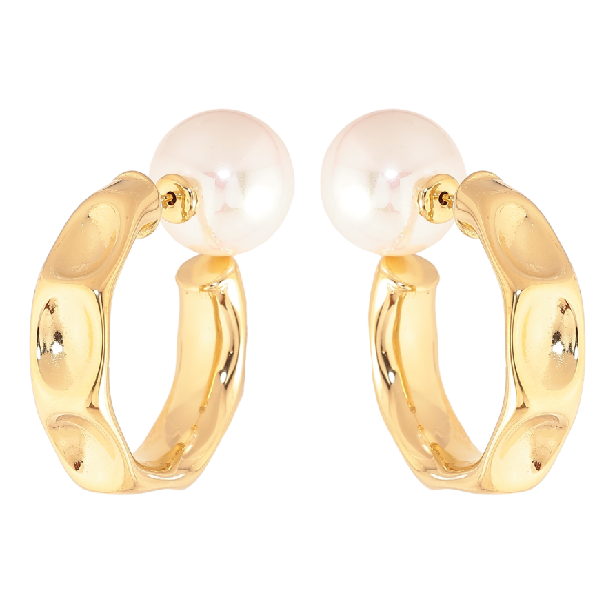 Сережки Нержавіюча сталь пусети-джекети "Дуги з перлинами" ø 14мм фото №1