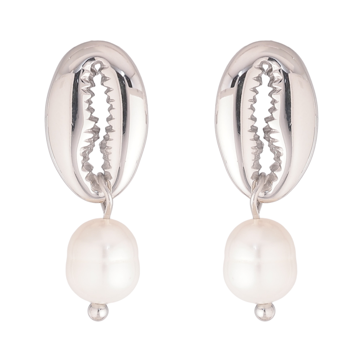 Серьги Нержавеющая сталь пусеты "Ракушки каури с жемчужинами" фото №21