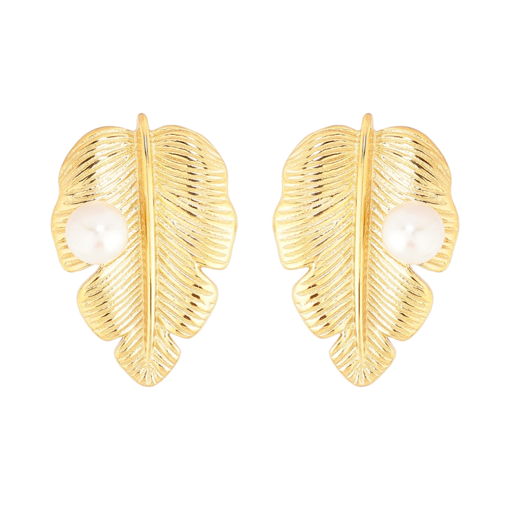 Сережки Нержавіюча сталь пусети "Листочки з перлинами" фото №23