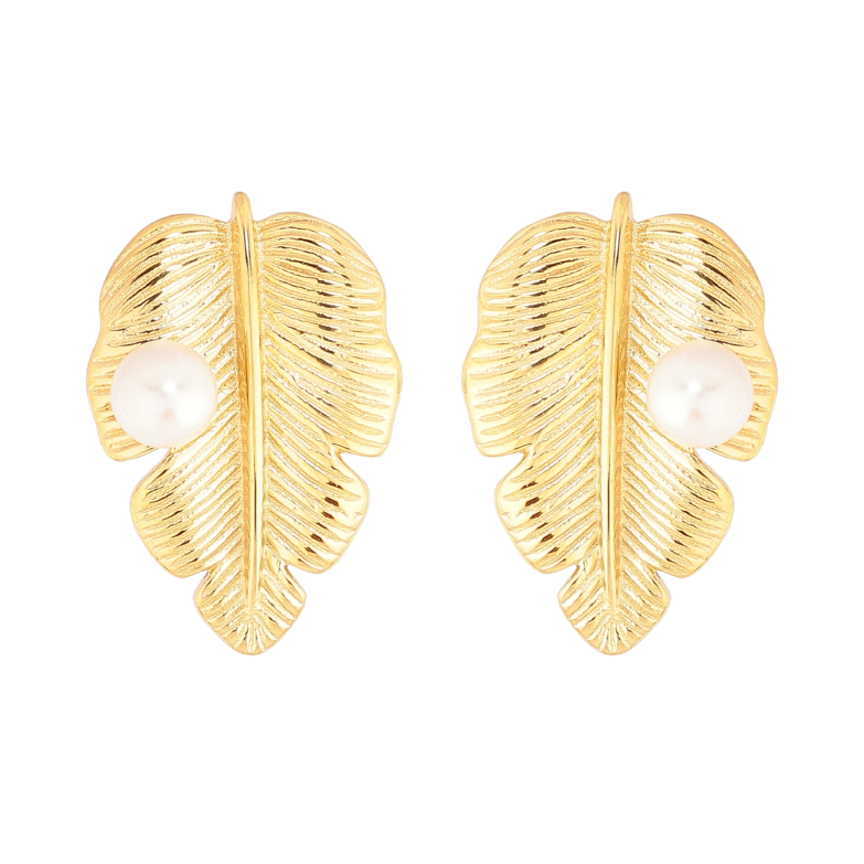 Серьги Нержавеющая сталь пусеты "Листики с жемчужинами" фото №1 Серьги Нержавеющая сталь пусеты "Листики с жемчужинами" фото №1