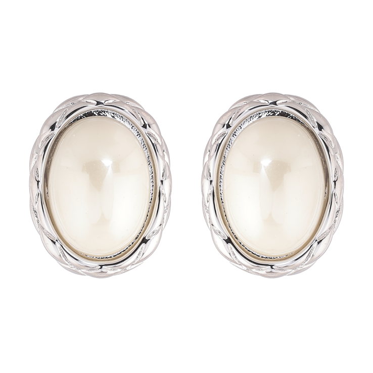 Серьги Нержавеющая сталь пусеты "Овальные с жемчужными вставками" фото №14