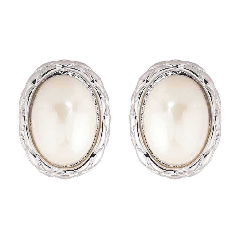 Серьги Нержавеющая сталь пусеты "Овальные с жемчужными вставками" фото №5