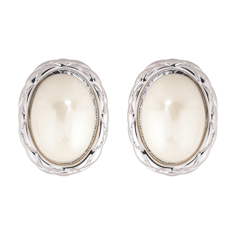 Серьги Нержавеющая сталь пусеты "Овальные с жемчужными вставками" фото №1