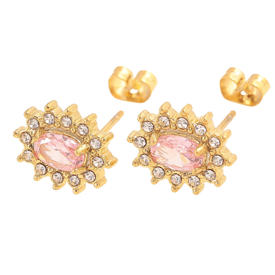 Сережки Нержавіюча сталь пусети "Рожеві кристальні квіточки" фото №1