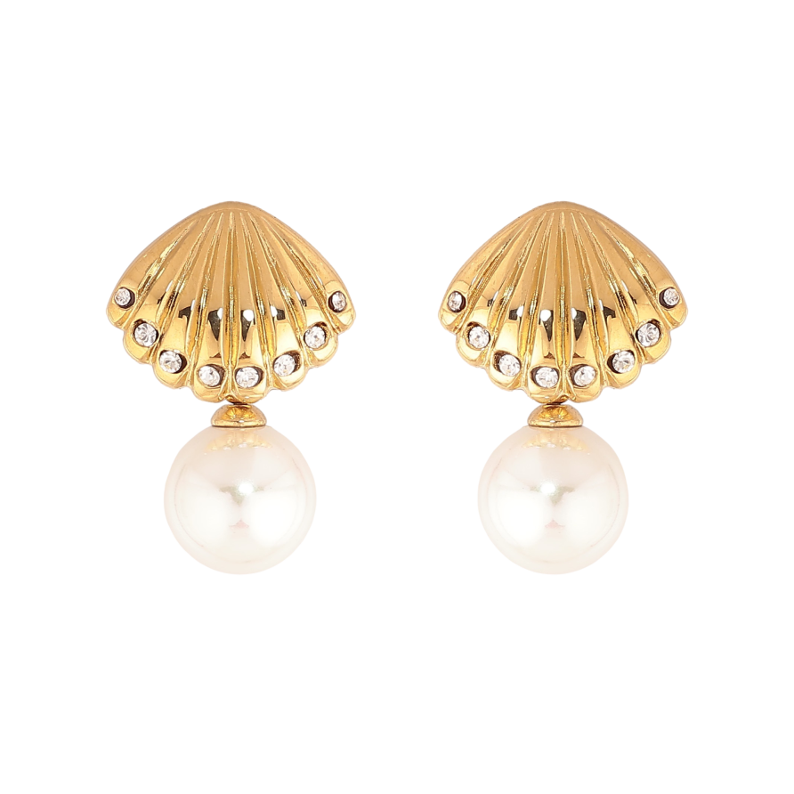 Сережки Нержавіюча сталь пусети "Мушля з перлиною" фото №1 Сережки Нержавіюча сталь пусети "Мушля з перлиною" фото №1